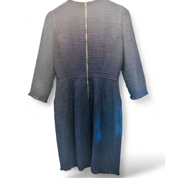 J. Crew Womens Navy Blue Sheath Dress Frayed Trim Sz 6 Classic Bodycon Boucle - Picture 13 of 13